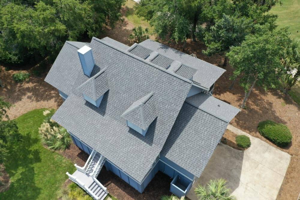 new brown roof with skylights installed