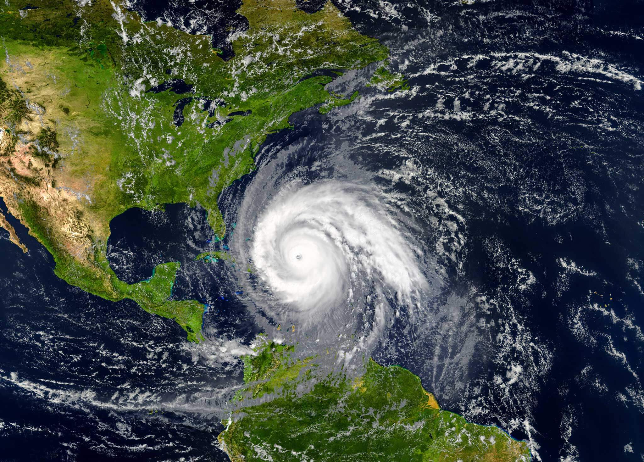 satellite view of a hurricane heading for east coast US